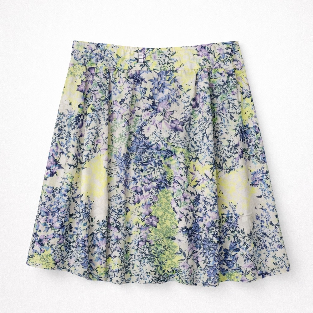 Emaline Floral Skater Skirt XL Pastel‎ Yellow Purple Botanical Spring - Picture 2 of 8
